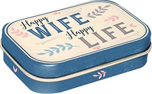 Nostalgic-Art 81388 Happy Wife Happy Life | Pillen-Dose | Bonbon-Box | Metall | gefüllt mit Pfefferminz-Dragees von Nostalgic-Art
