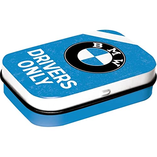 Nostalgic-Art Retro Pillendose, 4 x 6 x 1,6 cm, Original Lizenzprodukt (OLP), BMW – Drivers Only Blue – Geschenk-Idee für BMW Accessoires Fans, mit Pfefferminz-Dragees, Vintage Design von Nostalgic-Art