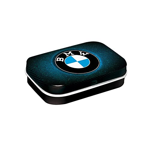 Nostalgic-Art Retro Pillendose, 4 x 6 x 1,6 cm, BMW – Logo Blue Shine – Geschenk-Idee für BMW Accessoires Fans, Original Lizenzprodukt (OLP), mit Pfefferminz-Dragees, Vintage Design von Nostalgic-Art