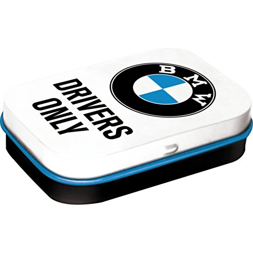 Nostalgic-Art Retro Pillendose, 4 x 6 x 1,6 cm, Original Lizenzprodukt (OLP), BMW – Drivers Only White – Geschenk-Idee für BMW Accessoires Fans, mit Pfefferminz-Dragees, Vintage Design von Nostalgic-Art