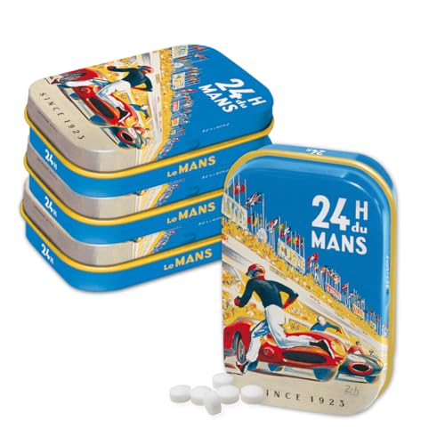 Nostalgic-Art Retro Pillendose, 4 x 6 x 1,6 cm, 24h Le Mans – Racing Poster Blue (4er-Set) – Geschenk-Idee für Motor-Fans, Original Lizenzprodukt (OLP), mit Pfefferminz-Dragees, Vintage Design von Nostalgic-Art