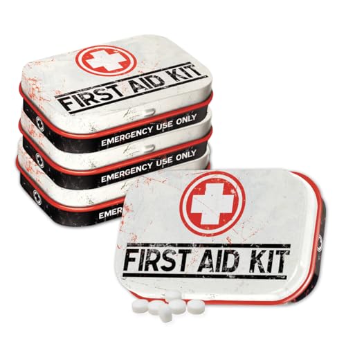 Nostalgic-Art Retro Pillendose, 4 x 6 x 1,6 cm, First Aid Kit – Classic (4er-Set) – Geschenk-Idee für Nostalgie-Fans, mit Pfefferminz-Dragees, Vintage Design von Nostalgic-Art