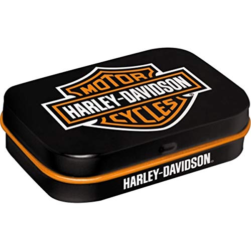 Nostalgic-Art Retro Pillendose, 4 x 6 x 1,6 cm, Harley-Davidson – Logo – Geschenk-Idee für Biker, Original Lizenzprodukt (OLP), mit Pfefferminz-Dragees, Vintage Design von Nostalgic-Art