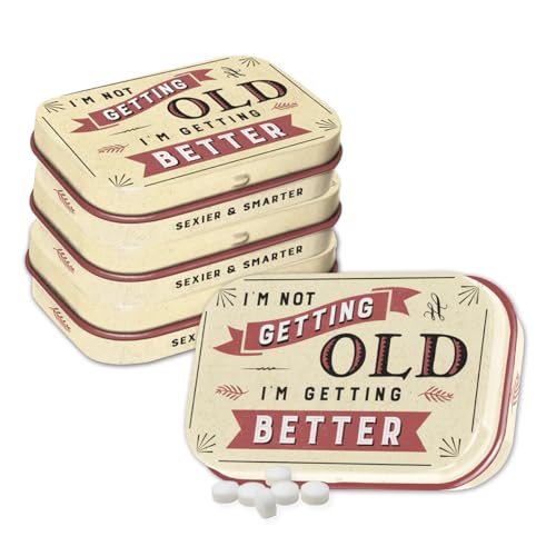 Nostalgic-Art Retro Pillendose, 4 x 6 x 1,6 cm, I'm not getting old (4er-Set) – Geschenk-Idee mit tollem Spruch, mit Pfefferminz-Dragees, Vintage Design von Nostalgic-Art