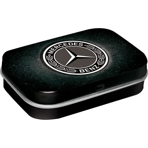 Nostalgic-Art Retro Pillendose, 4 x 6 x 1,6 cm, Mercedes-Benz – Logo Black – Geschenk-Idee für Mercedes-Benz Fans, Original Lizenzprodukt (OLP), mit Pfefferminz-Dragees, Vintage Design von Nostalgic-Art