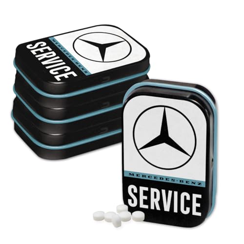 Nostalgic-Art Retro Pillendose, 4 x 6 x 1,6 cm, Mercedes-Benz – Service (4er-Set) – Geschenk-Idee für Mercedes-Benz Fans, Original Lizenzprodukt (OLP), mit Pfefferminz-Dragees, Vintage Design von Nostalgic-Art