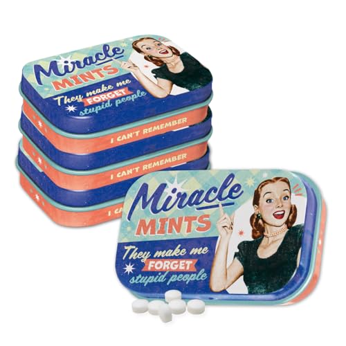 Nostalgic-Art Retro Pillendose, 4 x 6 x 1,6 cm, Miracle Mints (4er-Set) – Geschenk-Idee für Nostalgie-Fans, mit Pfefferminz-Dragees, Vintage Design von Nostalgic-Art