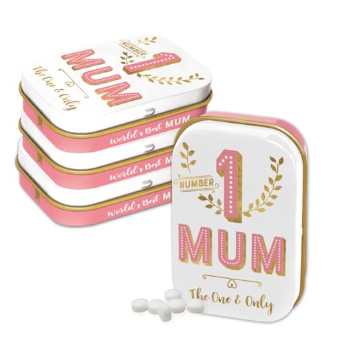 Nostalgic-Art Retro Pillendose, 4 x 6 x 1,6 cm, Number 1 Mum (4er-Set) – Geschenk-Idee für Mama, mit Pfefferminz-Dragees, Vintage Design von Nostalgic-Art