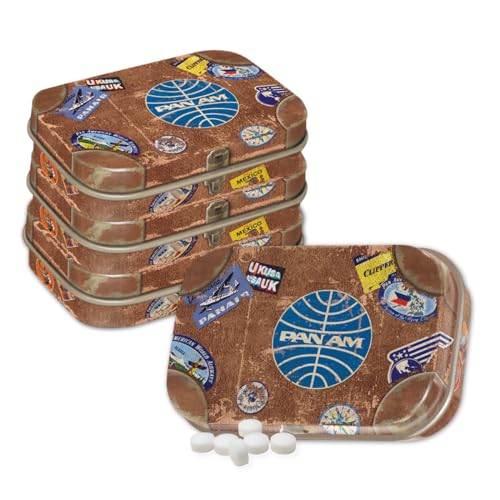 Nostalgic-Art Retro Pillendose, 4 x 6 x 1,6 cm, Pan Am – Travel Stickers (4er-Set) – Geschenk-Idee für Reiselustige, Original Lizenzprodukt (OLP), mit Pfefferminz-Dragees, Vintage Design von Nostalgic-Art
