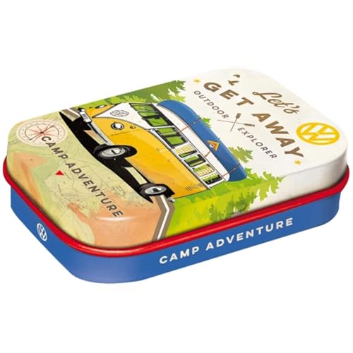 Nostalgic-Art Retro Pillendose, 4 x 6 x 1,6 cm, VW Bulli – Let's Get Away – Volkswagen Bus Geschenk-Idee, Original Lizenzprodukt (OLP), mit Pfefferminz-Dragees, Vintage Design von Nostalgic-Art