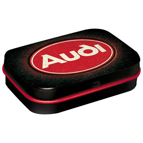 Nostalgic-Art Retro Pillendose, 4 x 6 x 1,6 cm, Audi – Logo Red Shine – Geschenk-Idee für Audi-Zubehör Fans, mit Pfefferminz-Dragees, Vintage Design von Nostalgic-Art