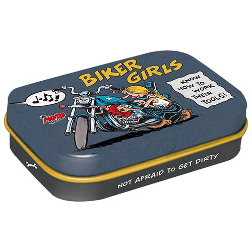 Nostalgic-Art Retro Pillendose, 4 x 6 x 1,6 cm, MOTOmania – Biker Girls – Geschenk-Idee für Biker, mit Pfefferminz-Dragees, Vintage Design von Nostalgic-Art