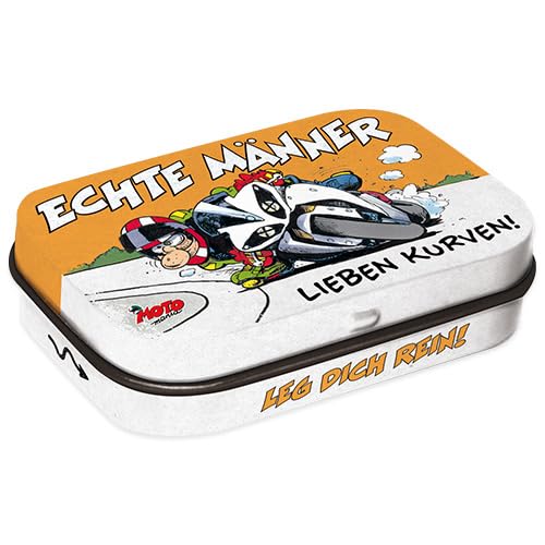 Nostalgic-Art Retro Pillendose, 4 x 6 x 1,6 cm, MOTOmania – Echte Männer lieben Kurven! – Geschenk-Idee für Biker, mit Pfefferminz-Dragees, Vintage Design von Nostalgic-Art