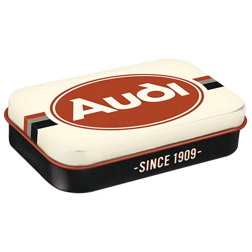 Nostalgic-Art Retro Pillendose XL, 6 x 9,5 x 2 cm, Audi – Logo – Geschenk-Idee für Audi-Zubehör Fans, Original Lizenzprodukt (OLP), mit Pfefferminz-Dragees, Vintage Design von Nostalgic-Art
