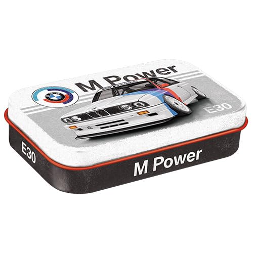 Nostalgic-Art Retro Pillendose XL, 6 x 9,5 x 2 cm, BMW Motorsport – M Power E30 – Geschenk-Idee für BMW Accessoires Fans, Original Lizenzprodukt (OLP), mit Pfefferminz-Dragees, Vintage Design von Nostalgic-Art