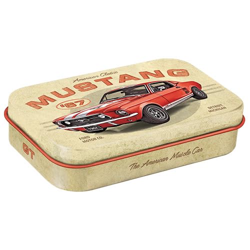 Nostalgic-Art Retro Pillendose XL, 6 x 9,5 x 2 cm, Ford Mustang – GT 1967 Red – Geschenk-Idee für Ford-Zubehör Fans, Original Lizenzprodukt (OLP), mit Pfefferminz-Dragees, Vintage Design von Nostalgic-Art