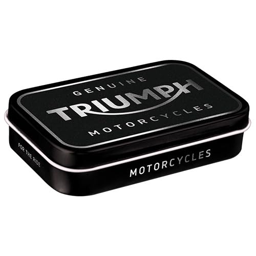 Nostalgic-Art Retro Pillendose XL, 6 x 9,5 x 2 cm, Triumph – Logo Silver – Geschenk-Idee für Biker, Original Lizenzprodukt (OLP), mit Pfefferminz-Dragees, Vintage Design von Nostalgic-Art