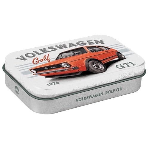 Nostalgic-Art Retro Pillendose XL, 6 x 9,5 x 2 cm, VW Golf – GTI 1976 – Volkswagen Bus Geschenk-Idee, Original Lizenzprodukt (OLP), mit Pfefferminz-Dragees, Vintage Design von Nostalgic-Art