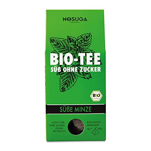 NOSUGA Bio Tee "Süße Minze" im Pyramidenbeutel | 10x10 Beutel | Grüner Kräutertee mit Pfefferminze Krauseminze, Apfelminze und Süßkraut zum heiß aufgießen | vegan, ohne Zucker & Kalorien von Nosuga