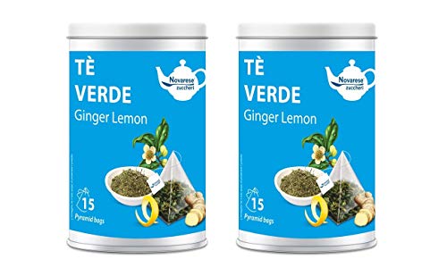 Tè Verde Ingwerzitrone, 2 Glas mit 15 pyramidenförmigen Filtern von 2,25 g - Novarese Zuccheri von Novarese Zuccheri