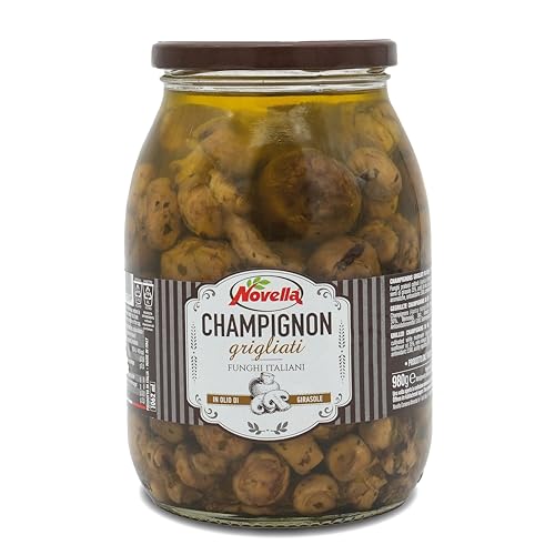 Novella CHAMPIGNON GRIGLIATI - Gegrillte Champignons im Glas – 1062 g - Pilz-Vorspeise aus Italien - eingelegt in Ölmarinade Novella CHAMPIGNON GRIGLIATI - Gegrillte Champignons im Glas – 1062 g - Pilz-Vorspeise aus Italien - eingelegt in Ölmarinade von Novella