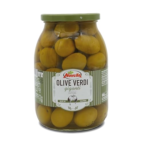 Novella OLIVE VERDI GIGANTI - grüne Oliven in Salzlake - Feinkost mit Stein - Perfekt für Antipasti - 600g von Novella