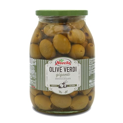 Novella Olive Verdi giganti - grüne Oliven in Salzlake - Feinkost ohne Stein - Perfekt für Antipasti - 560g von Novella