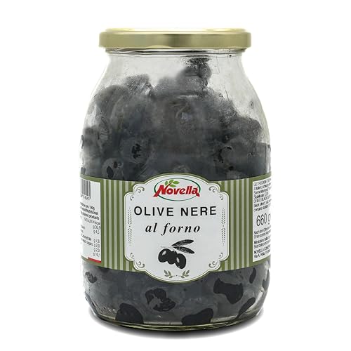 Novella Olive Nere al forno - schwarze Oliven - getrocknet - Feinkost ohne Stein - Perfekt für Antipasti - 660g von Novella