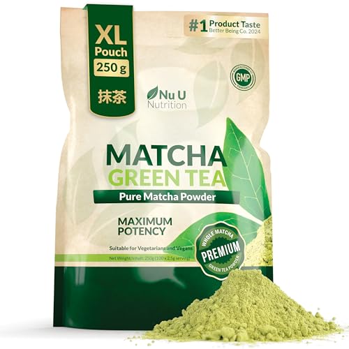 Matcha Grüntee Pulver 250g | Hochwertiger Matcha Tee 250g Doppelgröße | ultrafeinem | leicht zu mixendem Matcha Pulver | reich an Antioxidanten | Ideal für Smoothies von Nu U Nutrition