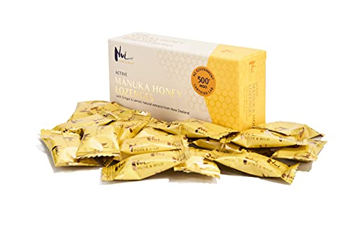 NUI ACTIVE MANUKA - HONIG LUTSCHBONBONS MGO 500+ (UMF 15+) Zertifiziert, 100% Natürlich, Aus 90% Premium Manuka Honig. (Ingwer und Zitrone-Extrakt) von Nui Pure & Wild