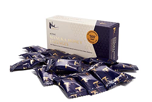 NUI ACTIVE MANUKA - HONIG LUTSCHBONBONS MGO 500+ (UMF 15+) Zertifiziert, 100% Natürlich, Aus 90% Premium Manuka Honig. (Schwarze Johannisbeere und Traubenkern-Extrakt) von Nui Pure & Wild