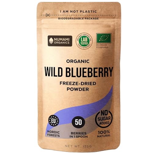 Numami BIO Wildheidelbeeren Pulver, ganze Heidelbeeren gefriergetrocknet, 100% Rohkostqualität, reich an Antioxidantien und Vitamin C, ohne Zuckerzusatz, geerntet in Nordeuropa Numami BIO Wildheidelbeeren Pulver, ganze Heidelbeeren gefriergetrocknet, 100% Rohkostqualität, reich an Antioxidantien und Vitamin C, ohne Zuckerzusatz, geerntet in Nordeuropa von Numami