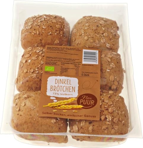 nur puur Bio Dinkel Brötchen 73% Vollkorn, 6 Stück (2 x 300 gr) von nur puur