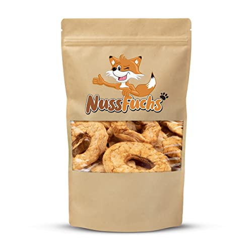 Apfelringe getrocknet 1kg - ungezuckert ungesüßt naturbelassen getrocknete Apfel Ringe geschält - vegane Frucht Snack - natürlich süße Apfelscheiben 100% Natural ohne Zucker - im Beutel - NussFuchs von NussFuchs