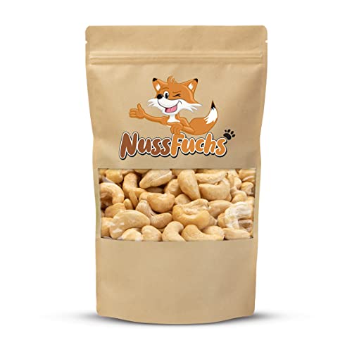 Cashewkerne Natur 1kg - naturbelassen ungeröstet ungesalzen 100% Natural knackige Cashewnüsse ohne Bruch ohne Salz - ganze Cashew Kerne ungeschwefelt unbehandelt Rohkost - NussFuchs (1kg im Beutel) von NussFuchs
