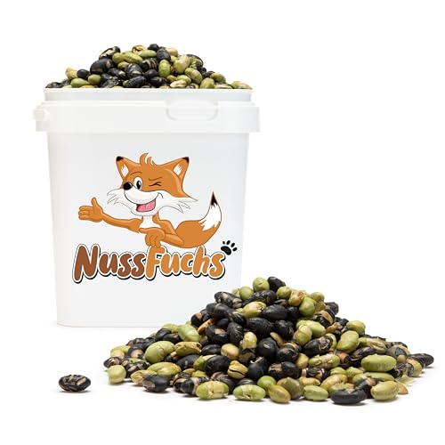 Edamame Mix – knackiger Edamame-Mix mit Grünen und Schwarzen Bohnen – geröstet & leicht gesalzen – Sojabohnen ohne Fett geröstet – glutenfrei & vegan – Knabberspaß - NussFuchs (1 kg Behälter) von NussFuchs