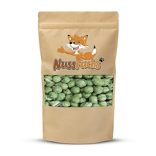 Erdnüsse im Wasabi Teigmantel 1kg - Wasabi Erdnüsse geröstet - scharf & knackig – asia Snack - würzige grüne Erdnüsse - die Snack Alternative - im Standbeutel oder im Eimer - NussFuchs (1kg Beutel) von NussFuchs