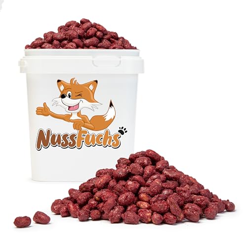 Gebrannte Erdnüsse Rot 1kg-3kg - Erdnüsse mit rotem Zuckerüberzug - Partysnack - Jahrmarkt/Weihnachtsmarkt Flair für Zuhause - Knusprige rote Erdnüsse - Knabberspaß - NussFuchs (1,5kg Eimer) von NussFuchs