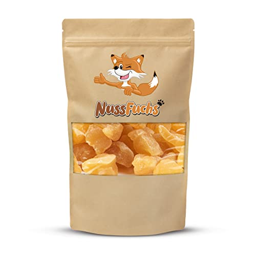 Ingwerstücke leicht kandiert scharf 1kg - Ingwer Stücke leicht gezuckert aromatisch scharf vegan naturbelassen ungeschwefelt getrocknet - 100% Natur Ingwerwürfel - NussFuchs (1kg Beutel) von NussFuchs