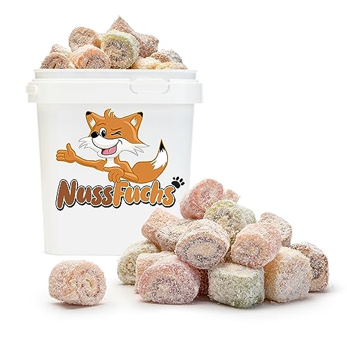 Lokum 1kg - Türkischer Honig mit Kokos - Turkish Delight - 3 farbig - mit Kokosraspeln - süße Nascherei - Vielfalt an Lokum bunt mit Kokos - NussFuchs (1kg Eimer) von NussFuchs