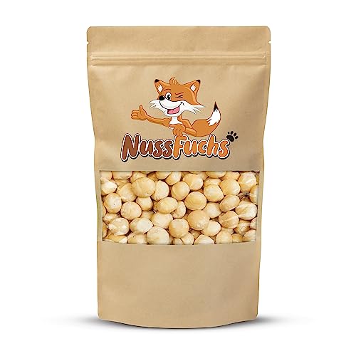 Macadamia Nüsse 1kg – Macadamianüsse ungeröstet & ungesalzen – ganze Macadamia Nusskerne roh ungesalzen naturbelassen unbehandelt – knackige Macadamia Nüsse in Rohkostqualität - NussFuchs (1kg Beutel) von NussFuchs