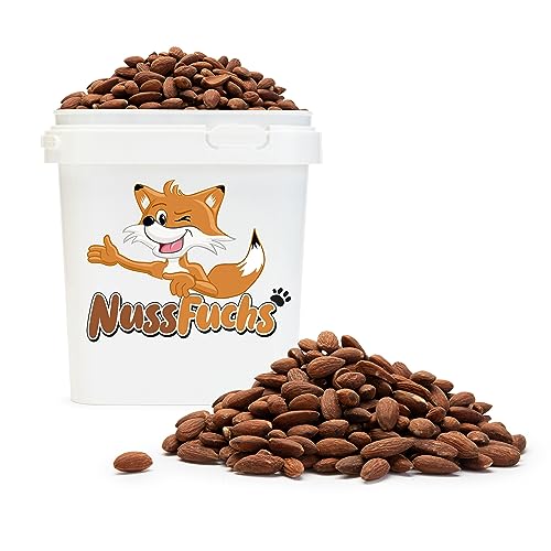 Mandeln geröstet 1,5kg - ganze Mandelkerne mit Haut - leicht gesalzen - knuspriger Snack - Röstaroma - große knackige Mandel Kerne mit gerösteten Aroma - NussFuchs (1,5kg Eimer) von NussFuchs