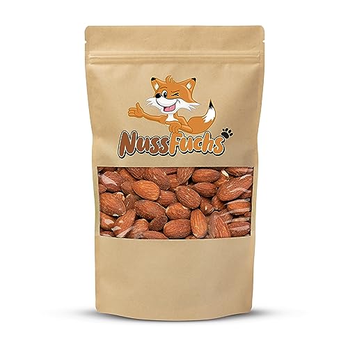 Mandeln geröstet 1kg - ganze Mandelkerne mit Haut - leicht gesalzen - knuspriger Snack - Röstaroma - große knackige Mandel Kerne mit gerösteten Aroma - NussFuchs (1kg Beutel) von NussFuchs