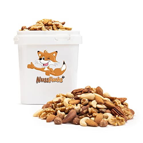 Nussmischung Natur - 1,5kg -Nuss Mix - 7 Sorten knackige Nusskernmischung - ungeröstet ungesalzen - Paranüsse Walnüsse Cashewkerne Mandeln Pekannüsse Haselnüsse Mandeln blanchiert - NussFuchs (1,5kg) von NussFuchs