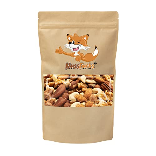 Nussmischung Natur - 1kg - Nuss Mix - 7 Sorten knackige Nusskernmischung -ungeröstet ungesalzen- Paranüsse Walnüsse Cashewkerne Mandeln Pekannüsse Haselnüsse Mandeln blanchiert- NussFuchs (1kg Beutel) von NussFuchs