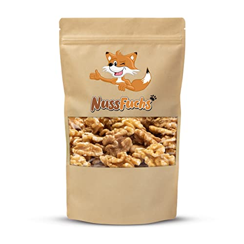 Walnüsse Walnusskerne 1kg - ohne Schale ganze Walnuss Kerne - naturbelassen ungeschwefelt ungesalzen – ganz geschälte Kerne 100% Natural vegan - ideal als Zwischenmahlzeit mit nussigem Aroma (1kg) von NussFuchs