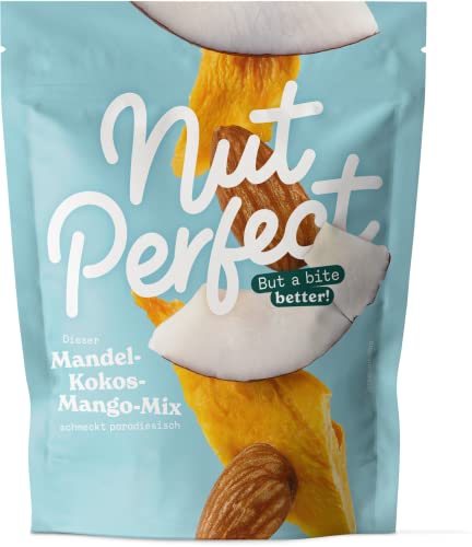 Nut Perfect | Mandel-Kokos-Mango-Mix | Naturbelassen | Tropisch-fruchtiges Geschmackserlebnis | Fruchtig-säuerlicher Snack | Bio-Mango | Bio-Kokos | Mandeln aus Spanien | 100g von Nut Perfect But a bite better!