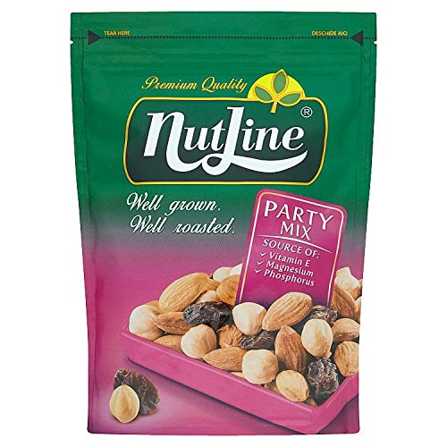 Nutline Party Mix Mischung aus trocken gerösteten und gesalzenen Nüssen und Rosinen 150 g x 10 von Nutline
