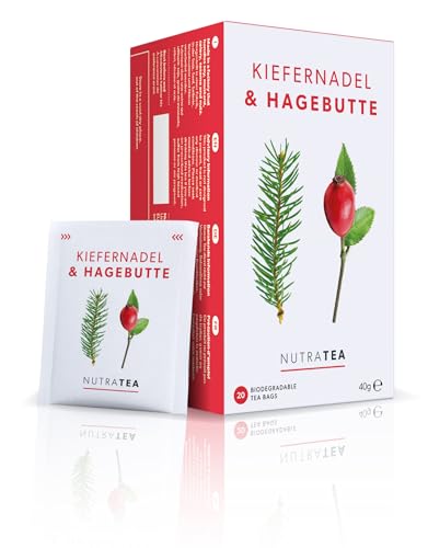 Nutra Tea Hagebutte & Kiefernadel, Kiefernadeltee trägt zur natürlichen Abwehrkräfte des Körpers bei, Erhaltung der Nieren & Blasen Funktion, 40 wiederverwendbare Teebeutel, Hagebuttentee von Nutra Tea