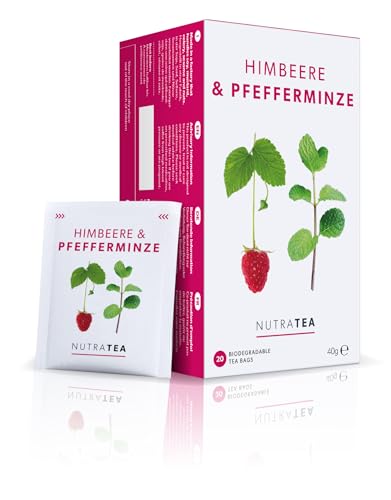 Nutra Tea Himbeerblättertee & Pfefferminz, unterstützt vor & nach Geburt, Wehentee trägt zur Stärkung der Gebärmutter bei, 20 wiederverwendbare Teebeutel, wirkt lindernd bei Übelkeit, Raspberry Leaf von Nutra Tea